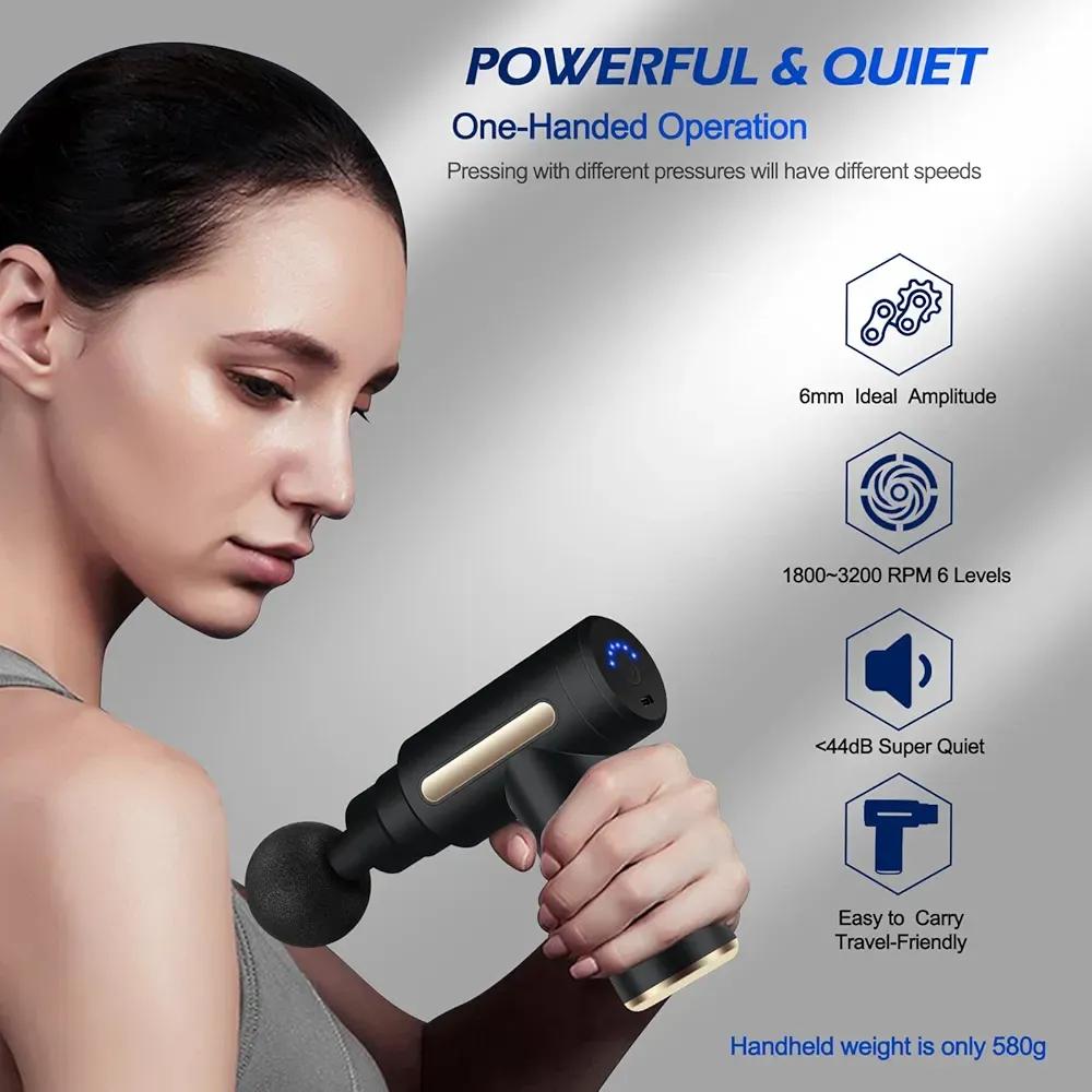 Portable Massage Gun with 4 Heads — Deep Tissue Muscle Massager, Black