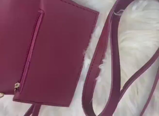 Maroon Leather Handbag Set for Women – 2 Pcs Top Handle
