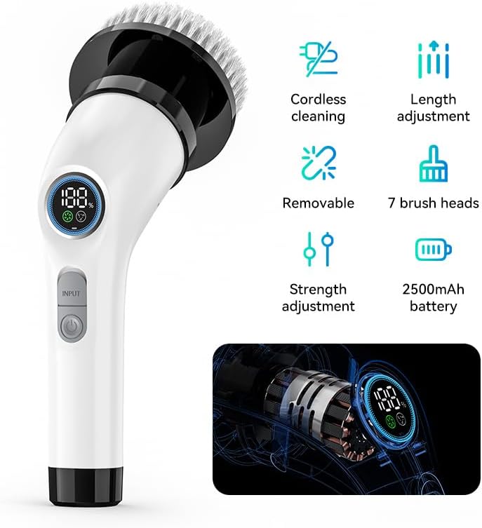 Electric Spin Scrubber – 7-in-1 Cordless Cleaning Brush with Extendable Handle