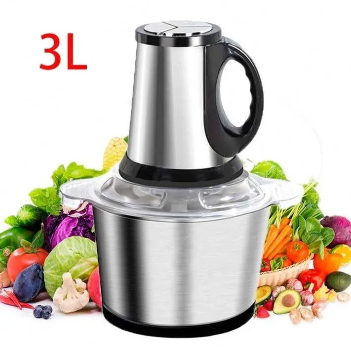 3L Stainless Steel Electric Chopper - 4 Blades, 3 Speeds