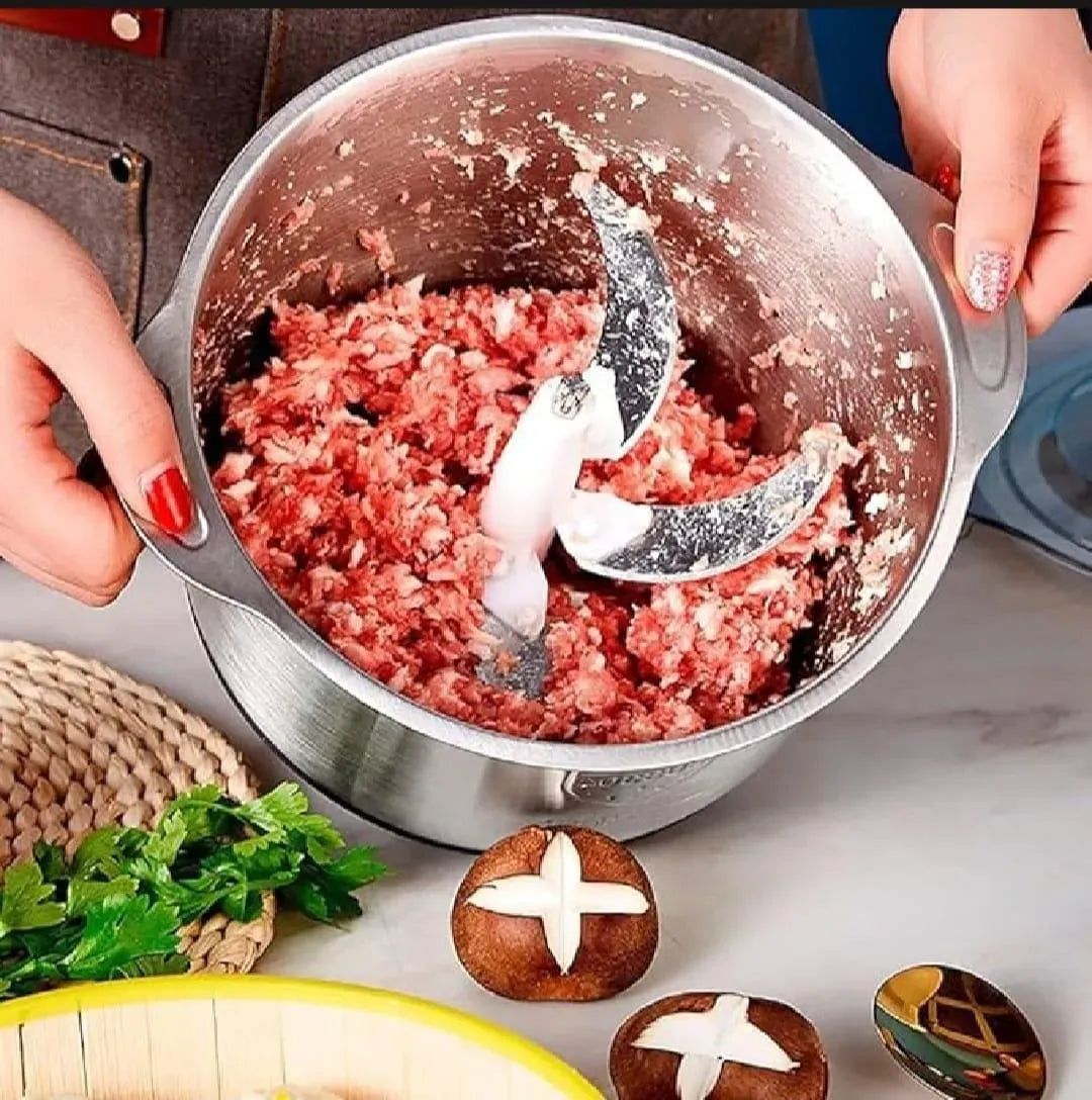 3L Stainless Steel Electric Chopper - 4 Blades, 3 Speeds