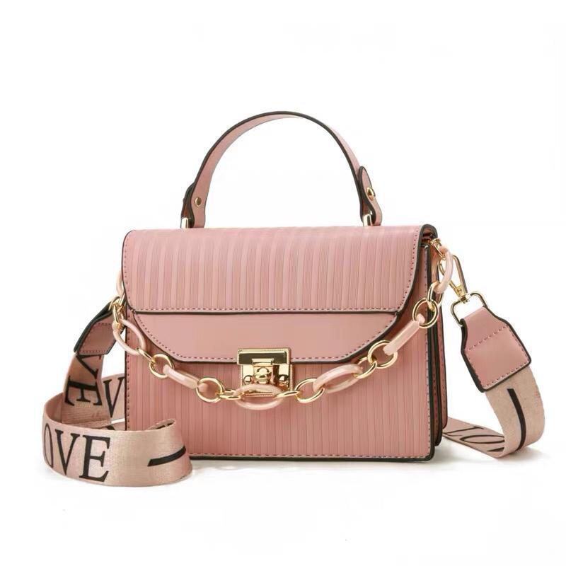 Black Striped Shoulder Bag with Gold Chain