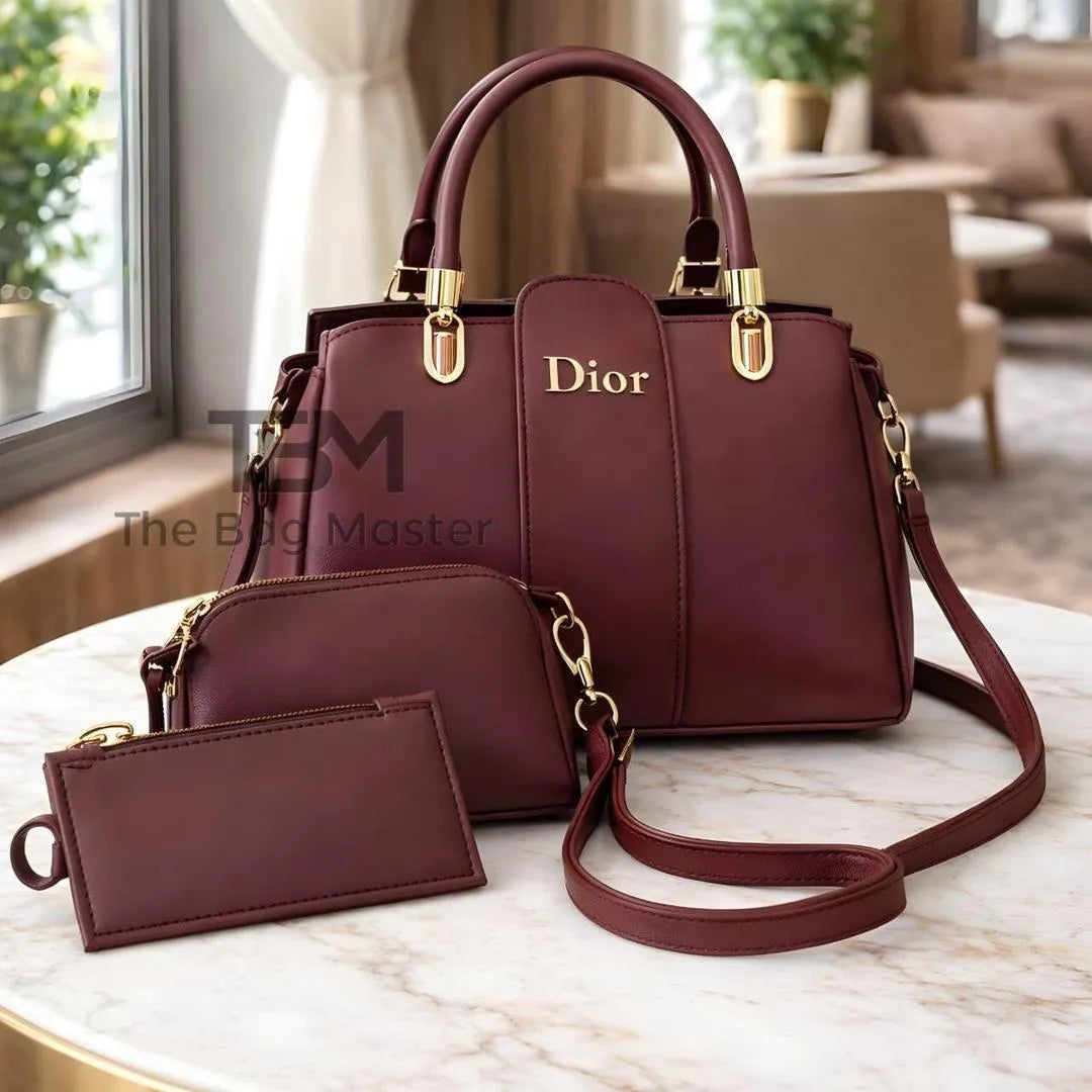Maroon Leather Handbag Set for Women – 2 Pcs Top Handle