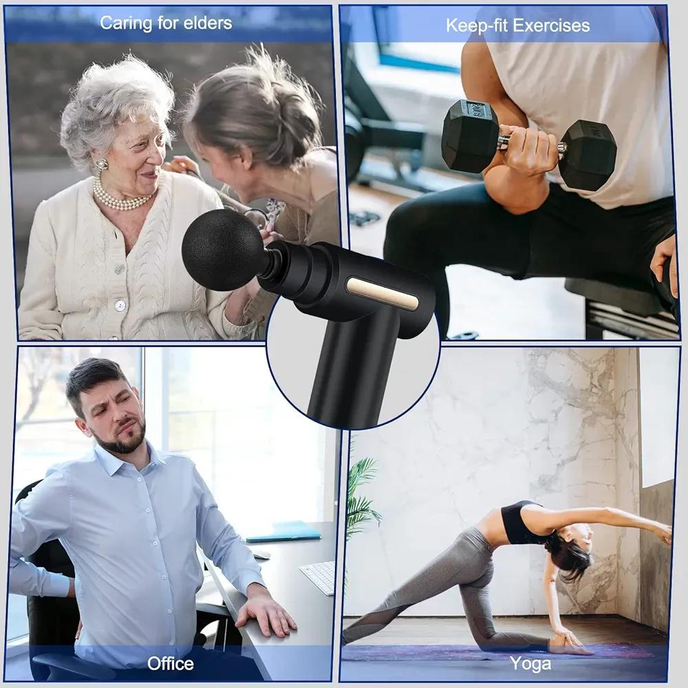 Portable Massage Gun with 4 Heads — Deep Tissue Muscle Massager, Black