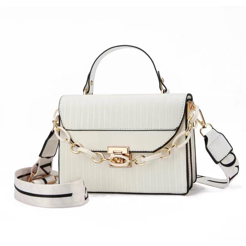 Black Striped Shoulder Bag with Gold Chain