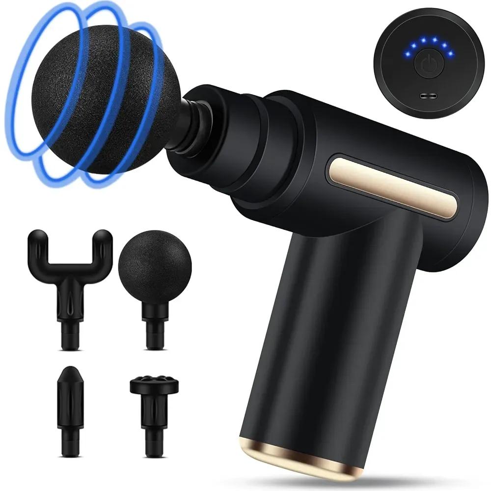 Portable Massage Gun with 4 Heads — Deep Tissue Muscle Massager, Black