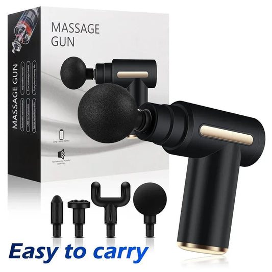 Portable Massage Gun with 4 Heads — Deep Tissue Muscle Massager, Black